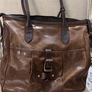 Awesome Brown Frye Leather Tote Bag distressed 14” across 11” tall